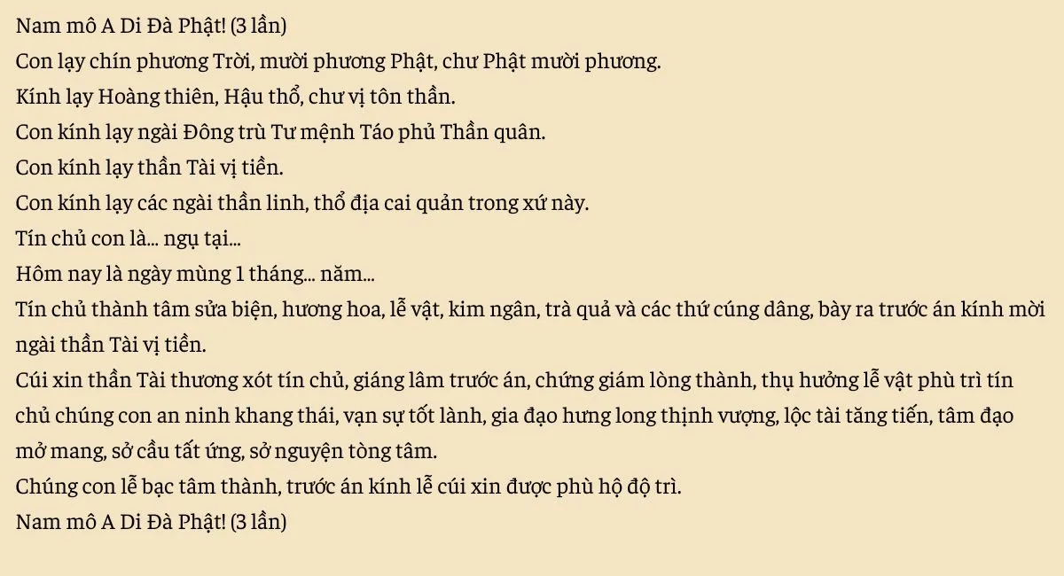 Bài văn khấn Thần Tài hàng ngày, mùng 1, mùng 10, ngày rằm chi tiết và đầy đủ nhất