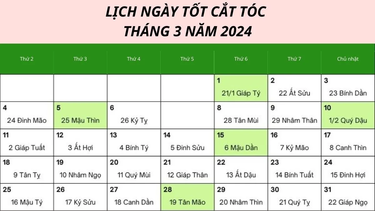 Lịch cắt tóc tháng 3/2024: Xem ngay ngày cắt tóc tốt để tránh xui xẻo, vận hạn