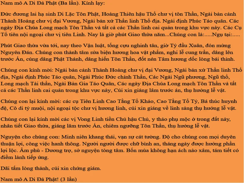 Văn khấn giao thừa cầu năm mới Giáp Thìn bình an, may mắn