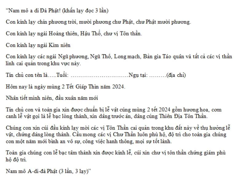 Văn khấn mùng 2 tết Giáp Thìn cầu tài lộc, bình an, may mắn cả năm